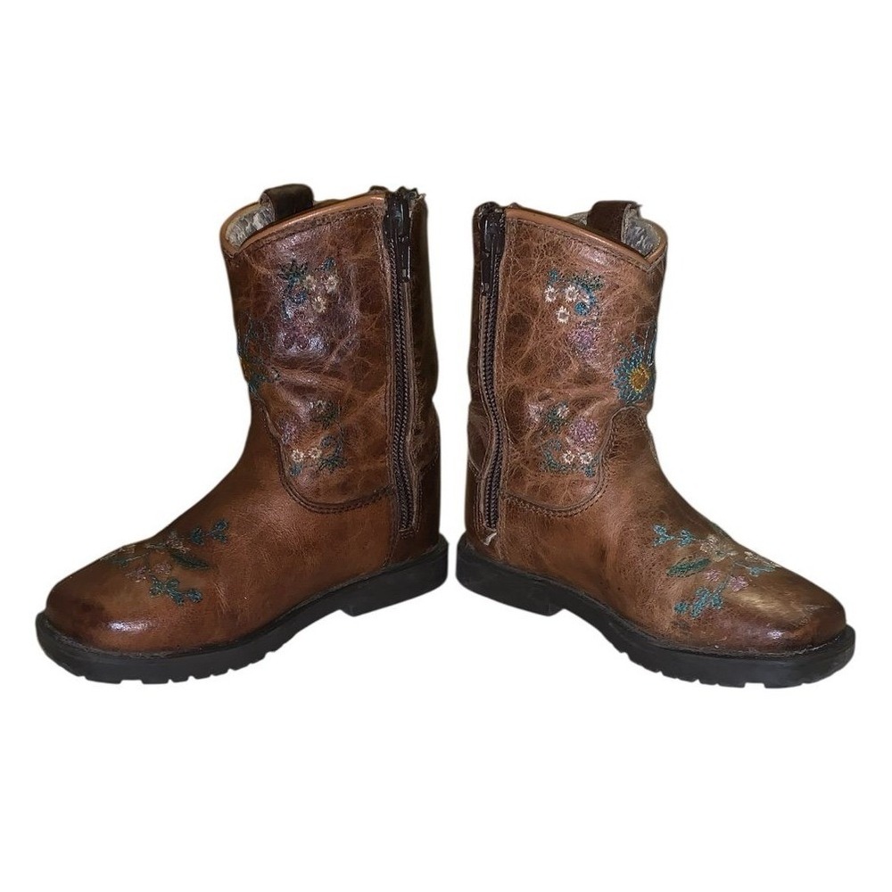 Shyanne Cowboy Boots Kids 8 D Brown Leather Floral Embroidered 43833 T Boho
